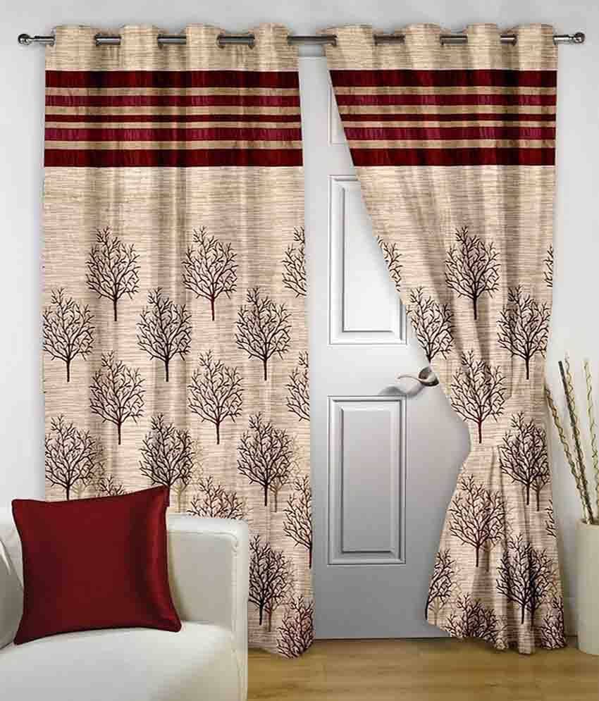     			Homefab India Set of 2 Door Eyelet Curtain Jacquard Beige