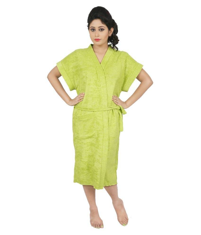     			FeelBlue Green Plain Cotton Bathrobe