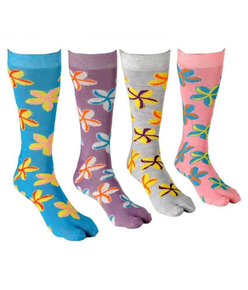     			Texlon Multicolor Cotton Mid Calf Length Socks for Women - Pack of 4