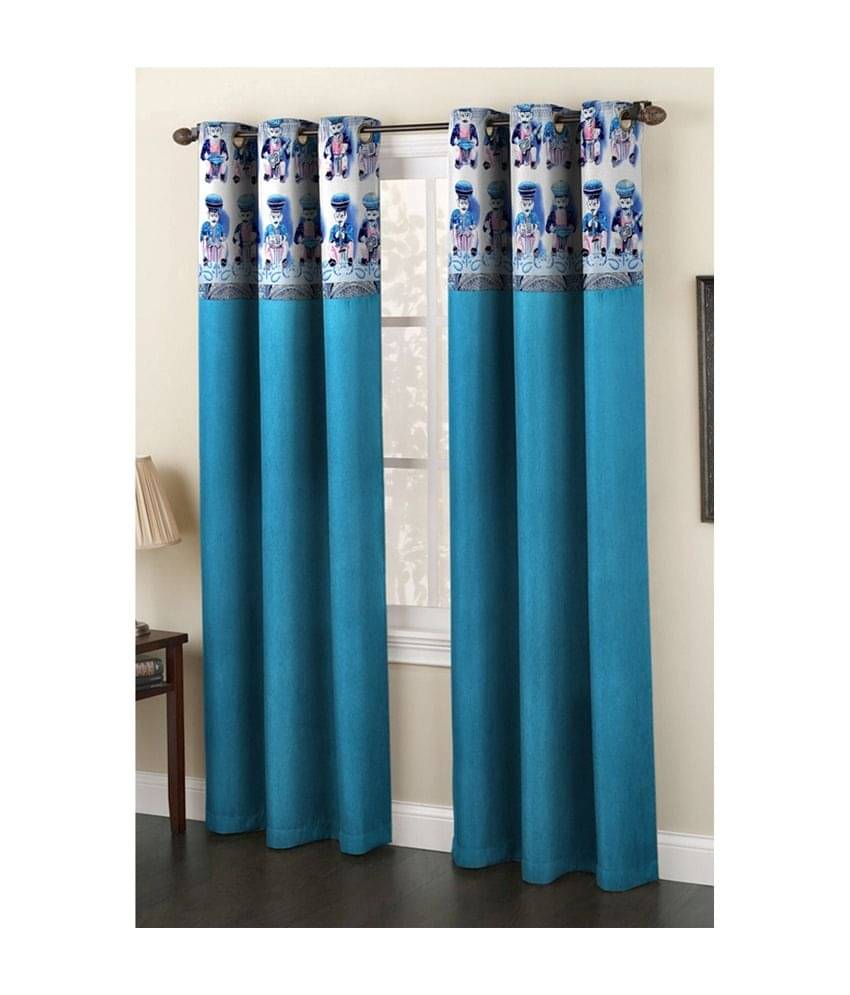 Homefab India Contemporary Semi-Transparent Eyelet Long Door Curtain 9ft (Pack of 2) - Blue Homefab India Contemporary Semi-Transparent Eyelet Long Door Curtain 9ft (Pack of 2) - Blue