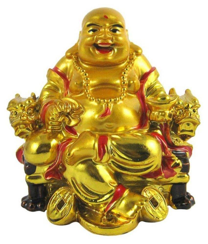     			PAYSTORE Feng Shui Laughing Buddha On Dragon Chair With Coin For Prosperity Luck And Wealth Home Protection
