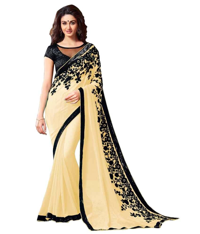     			AV FASHION Chiffon Saree With Unstitched Blouse Piece ( Beige )