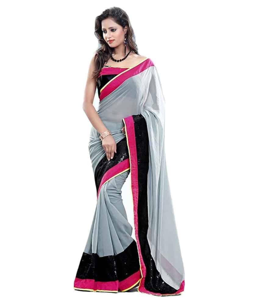 AV FASHION Chiffon Saree With Unstitched Blouse Piece ( Grey,Black )     			AV FASHION Chiffon Saree With Unstitched Blouse Piece ( Grey,Black )