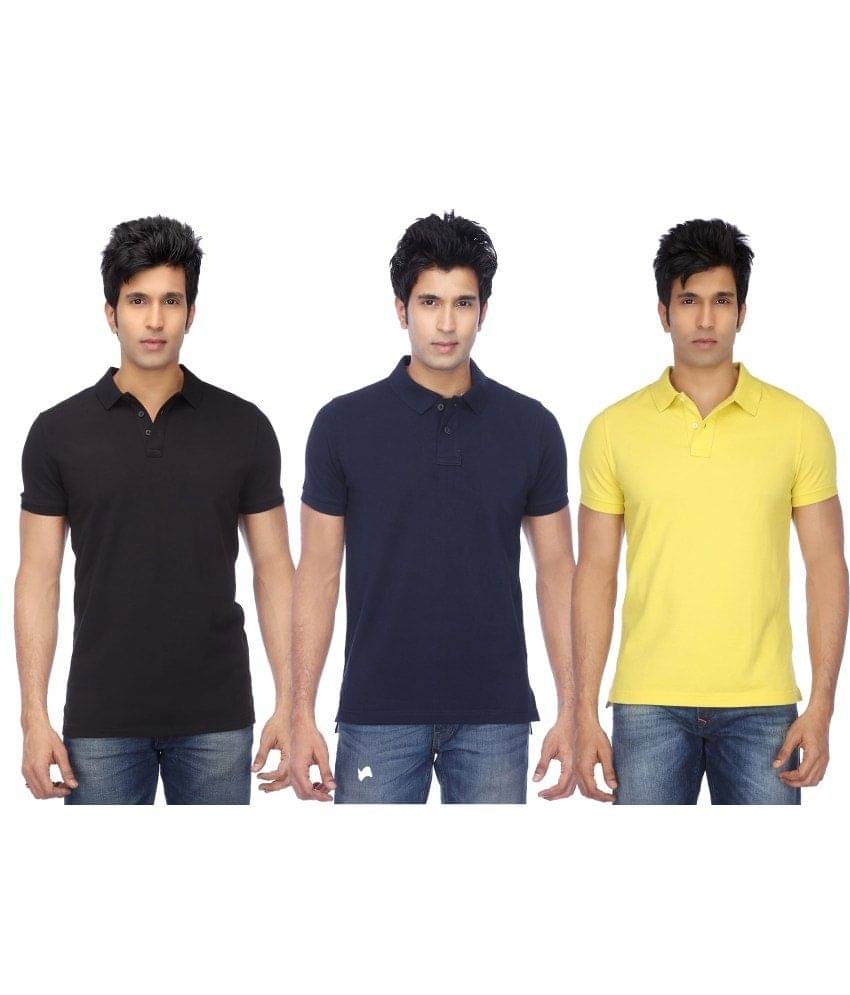 Concepts Multicolor Half Sleeves Basics Polo T-Shirts - Pack of 3 Concepts Multicolor Half Sleeves Basics Polo T-Shirts - Pack of 3