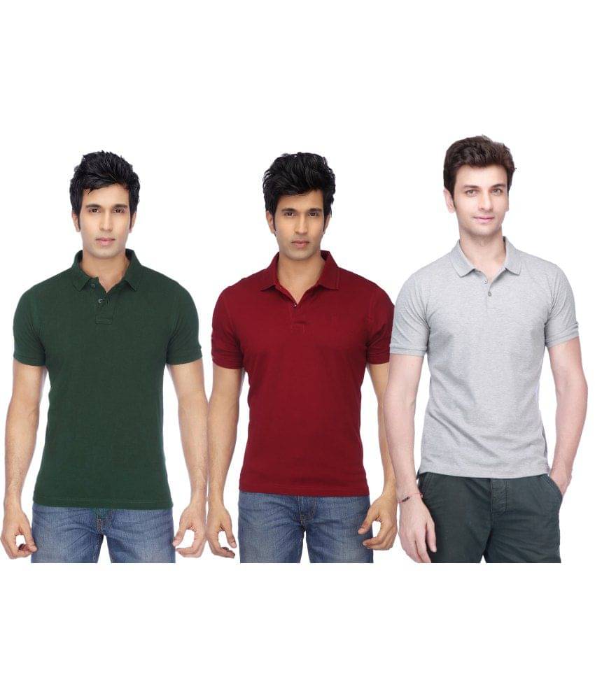 Concepts Multicolor Half Sleeves Basics Polo T-Shirts - Pack of 3 Concepts Multicolor Half Sleeves Basics Polo T-Shirts - Pack of 3