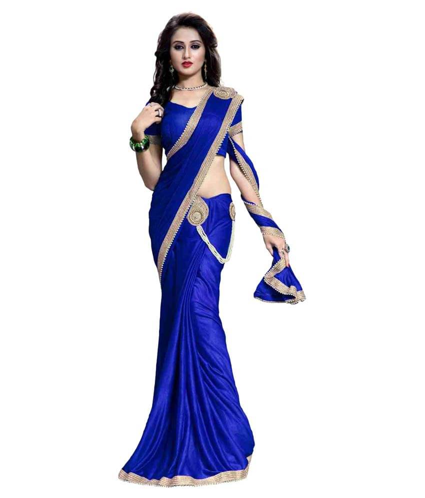 Bhuwal Fashion Lycra Solid Saree With Unstitched Blouse Piece ( Blue ) Bhuwal Fashion Lycra Solid Saree With Unstitched Blouse Piece ( Blue )