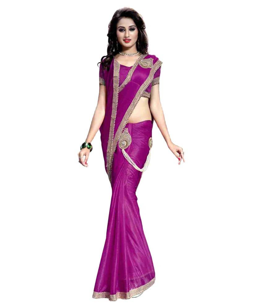 Bhuwal Fashion Lycra Solid Saree With Unstitched Blouse Piece ( Pink,Purple ) - Sarees | Buy online on ZillyBuy