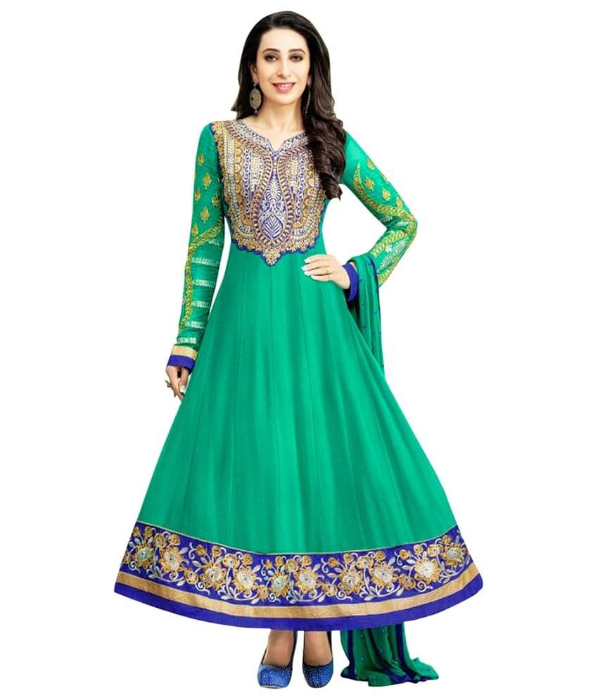     			Reya Green and Beige Georgette Dress Material