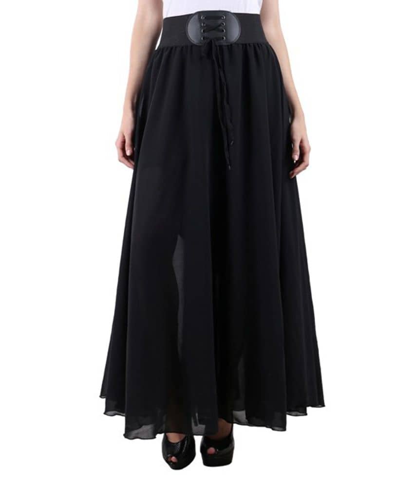Raabta Fashion Black Georgette A-Line Skirt