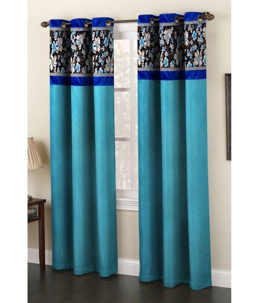 Homefab India Plain Semi-Transparent Eyelet Window Curtain 5ft (Pack of 2) - Blue Homefab India Plain Semi-Transparent Eyelet Window Curtain 5ft (Pack of 2) - Blue