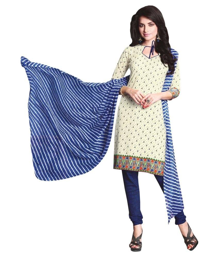 Reya White and Blue Crepe Dress Material Reya White and Blue Crepe Dress Material