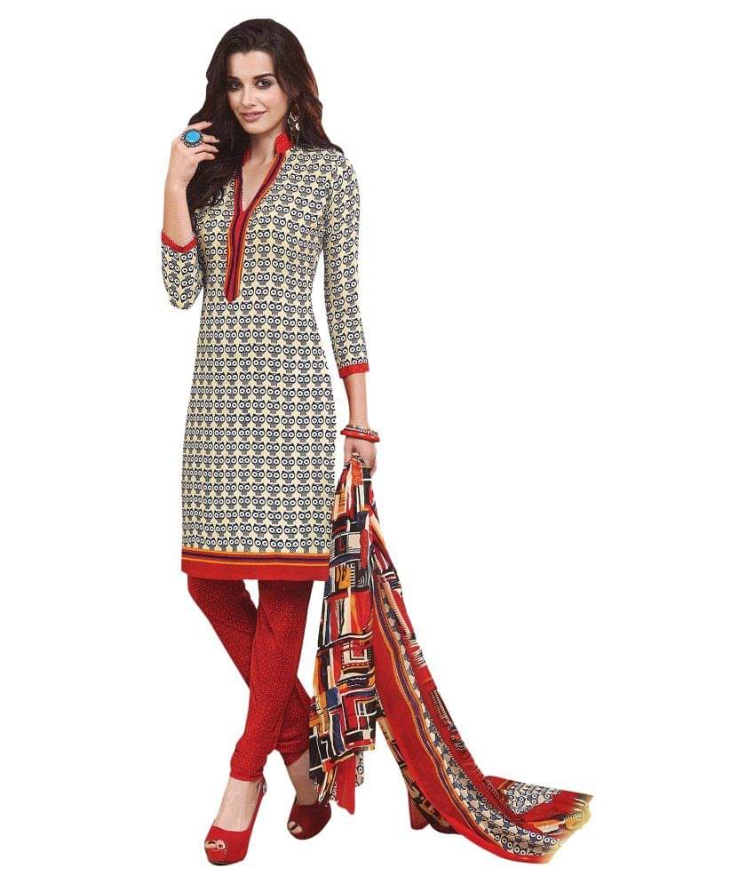     			Reya White and Grey Crepe Dress Material