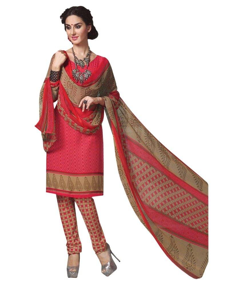 Reya Red and Brown Crepe Dress Material Reya Red and Brown Crepe Dress Material