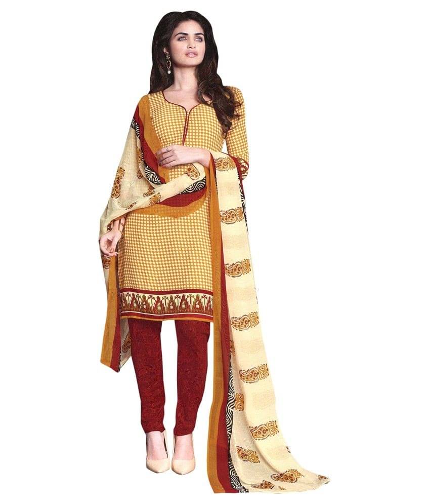 Reya Brown and Beige Crepe Dress Material Reya Brown and Beige Crepe Dress Material