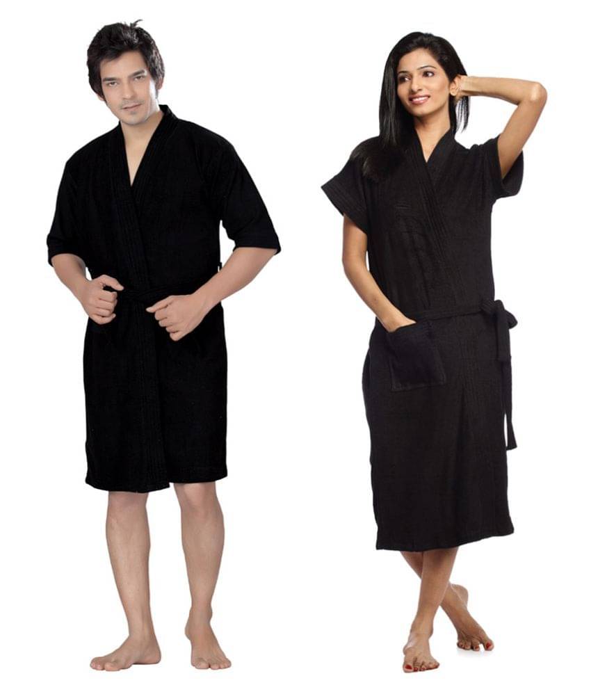     			Feelblue Buy 1 Get 1 Free Size Bathrobe Black