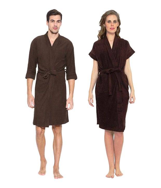    			FeelBlue Set of 2 Free Size Bathrobe Brown