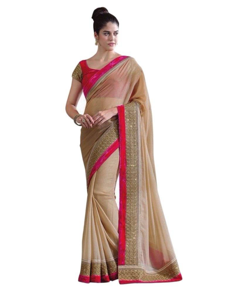     			AV FASHION Chiffon Embroidered Saree With Unstitched Blouse Piece ( Beige )