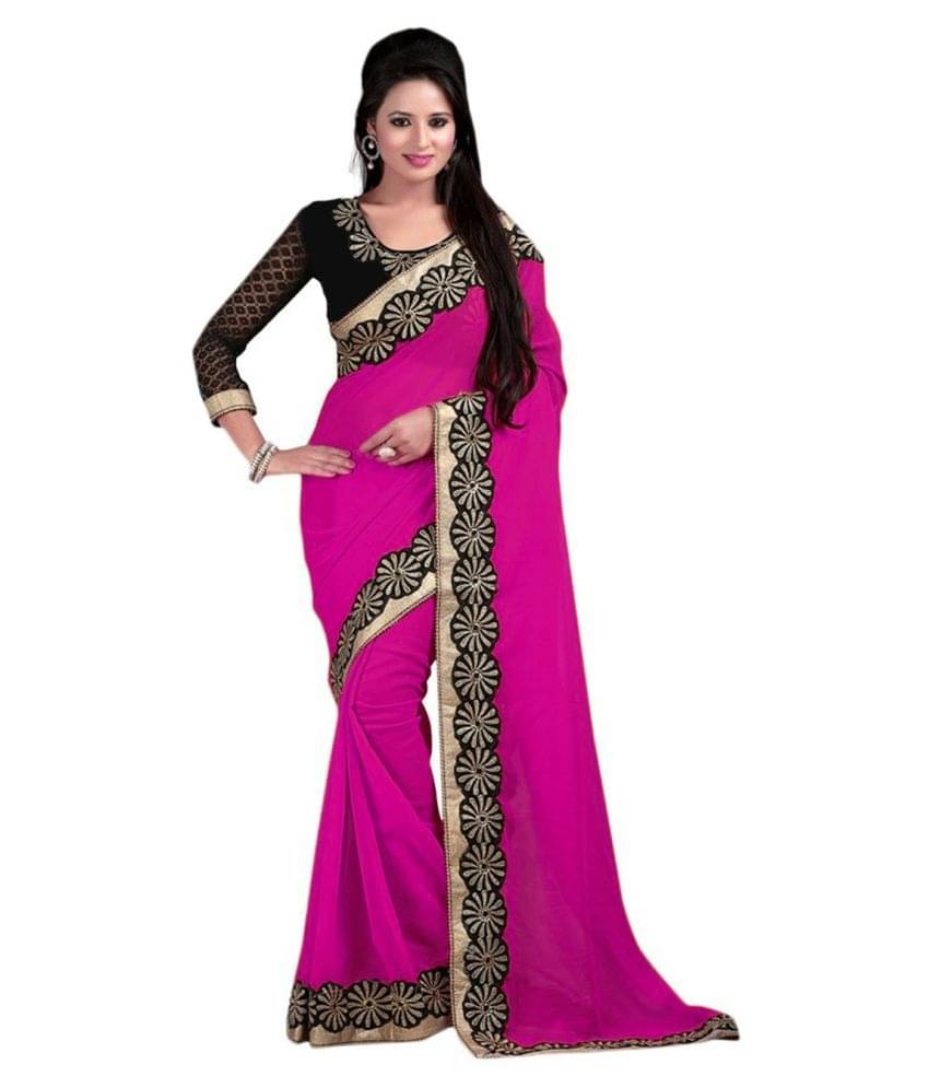 AV FASHION Chiffon Saree With Unstitched Blouse Piece ( Pink,Purple )     			AV FASHION Chiffon Saree With Unstitched Blouse Piece ( Pink,Purple )