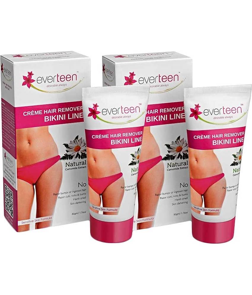 everteen Bikini Line Hair Remover Creme - Natural for Women - 2 Packs (50g Each)