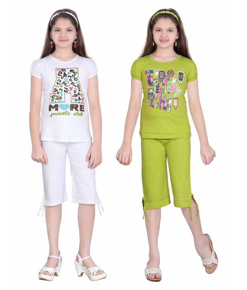     			Sini Mini Pack of 2 Girls 100% Cotton Top With Capris ( Multicolor )