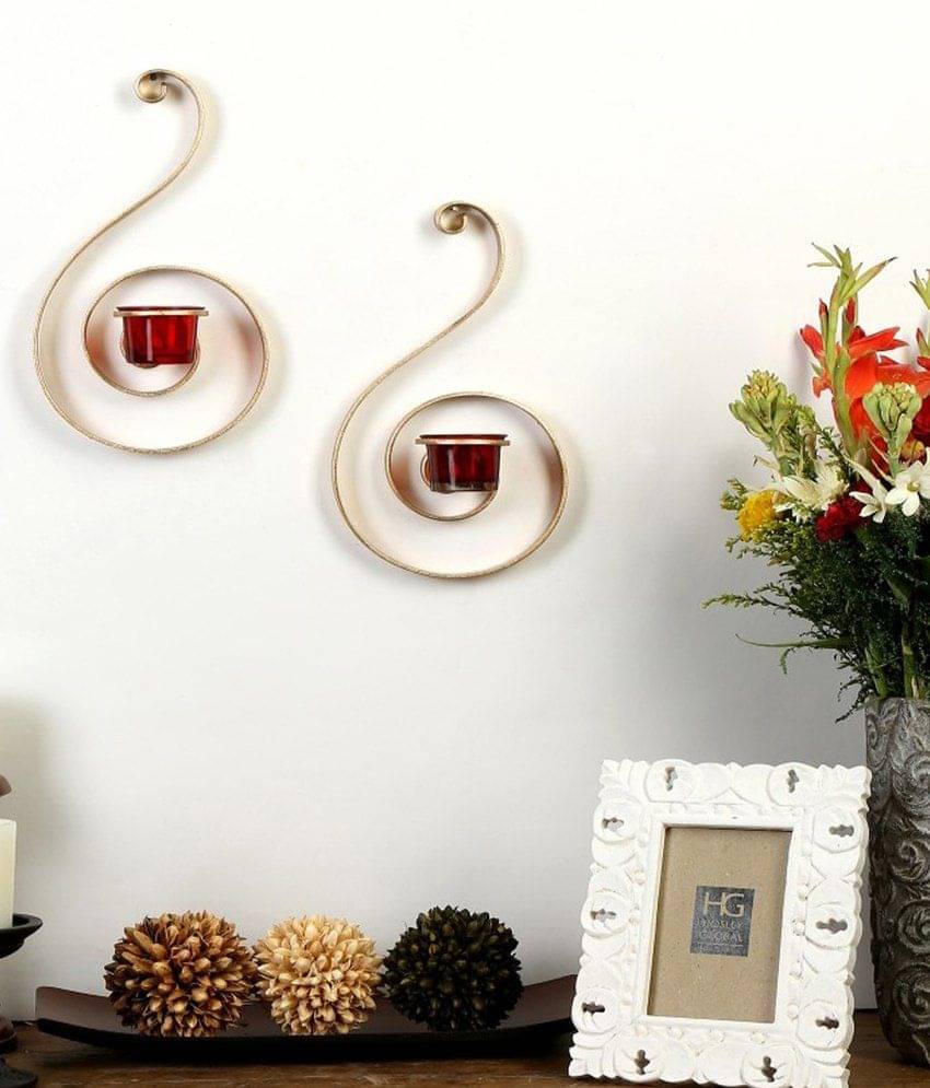     			Hosley Metallic Gold Wall Sconce With Glasses (Tealight Candles & Glass Set Free) - Buy 1 Get 1 Free
