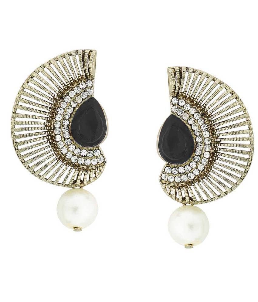 The Jewelbox Filigree Crescent Antique Rhodium Black CZ Pearl Earring for Women - Earrings | Buy online on ZillyBuy