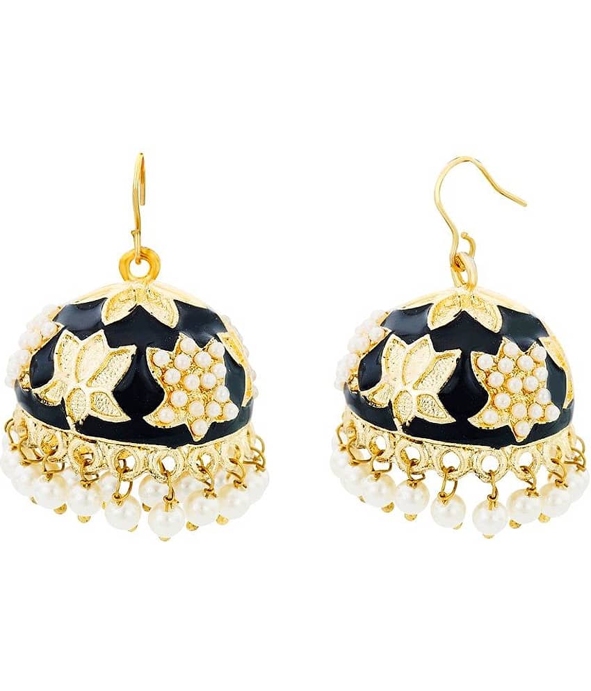 The Jewelbox Lotus Gold Plated Black Meenakari Jhumki Earring for Women - Earrings | Buy online on ZillyBuy