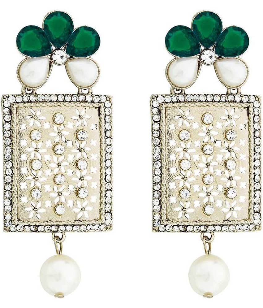 The Jewelbox Designer American Diamond Green Pearl Rhodium Long Earring for Women - Earrings | Buy online on ZillyBuy