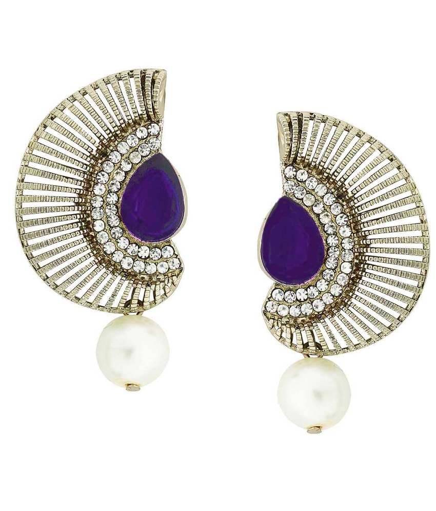The Jewelbox Filigree Crescent Antique Rhodium Blue CZ Pearl Earring for Women The Jewelbox Filigree Crescent Antique Rhodium Blue CZ Pearl Earring for Women
