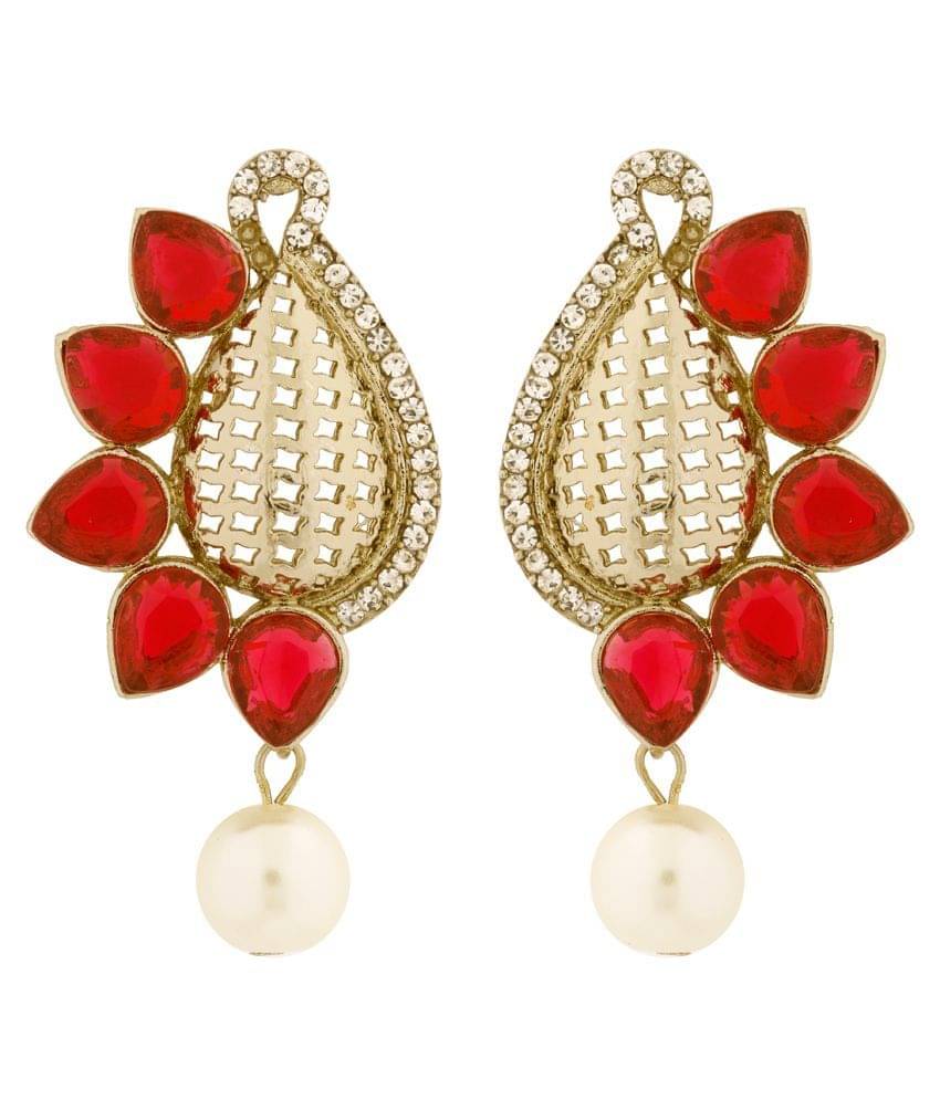     			The Jewelbox Designer Paisley Antique Rhodium Plated Red Earring for Women