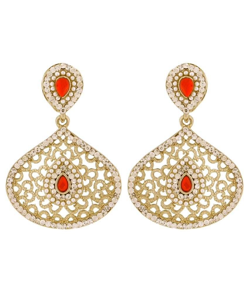 The Jewelbox Filigree Pear Red Antique Rhodium Dangling Earring for Women The Jewelbox Filigree Pear Red Antique Rhodium Dangling Earring for Women