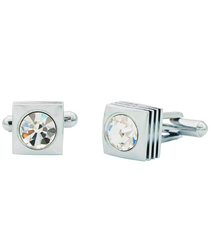     			The Jewelbox American Diamond 3D Square Silver Rhodium Plated Brass Cufflink Pair for Men