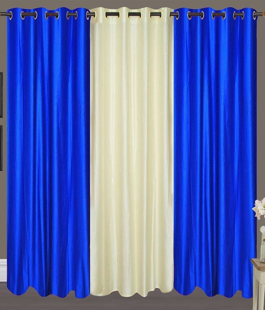 Tanishka Fabs Solid Semi-Transparent Eyelet Curtain 7 ft ( Pack of 3 ) - Blue     			Tanishka Fabs Solid Semi-Transparent Eyelet Curtain 7 ft ( Pack of 3 ) - Blue