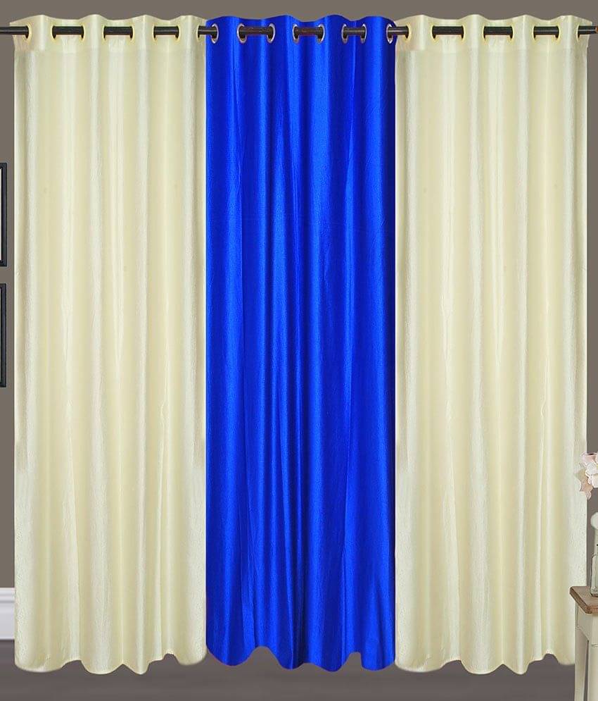     			Tanishka Fabs Solid Semi-Transparent Eyelet Curtain 7 ft ( Pack of 3 ) - Blue