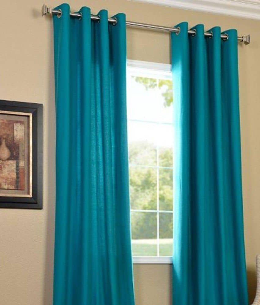 Tanishka Fabs Solid Semi-Transparent Eyelet Curtain 7 ft ( Pack of 1 ) - Blue