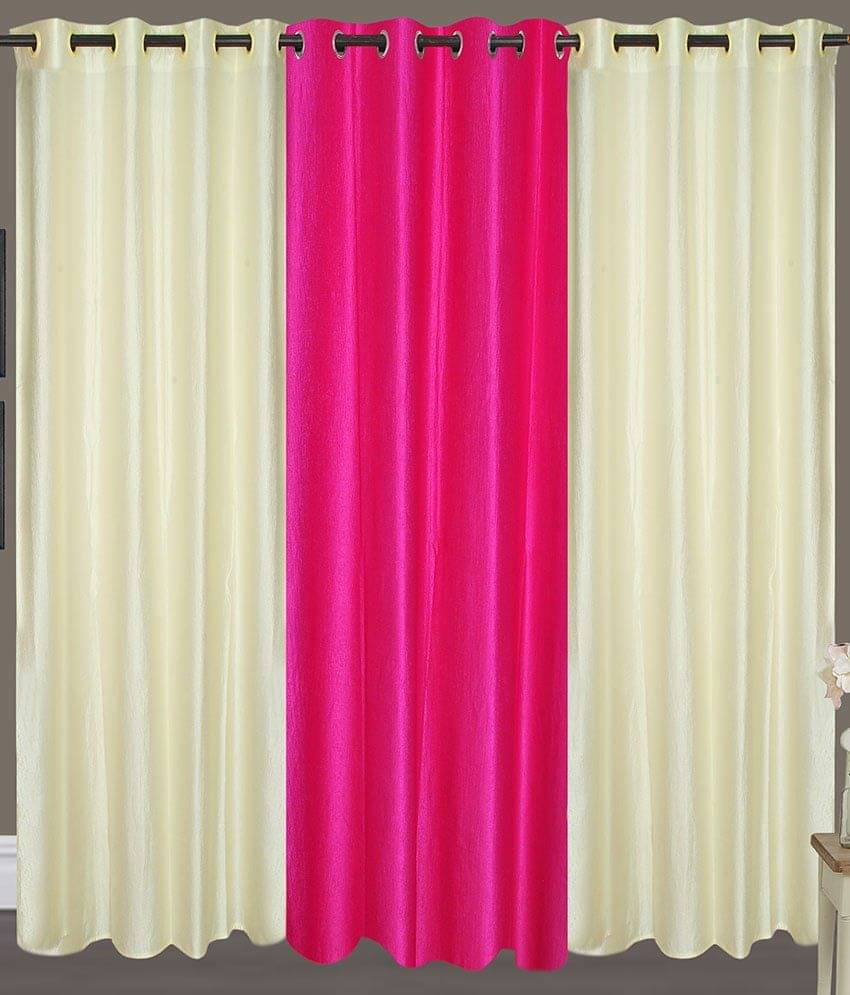 Tanishka Fabs Solid Semi-Transparent Eyelet Curtain 7 ft ( Pack of 3 ) - Pink Tanishka Fabs Solid Semi-Transparent Eyelet Curtain 7 ft ( Pack of 3 ) - Pink