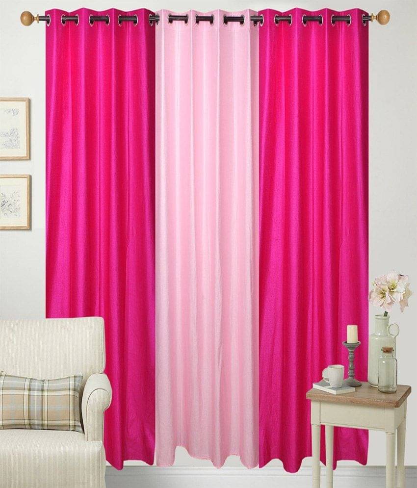 Tanishka Fabs Solid Semi-Transparent Eyelet Curtain 7 ft ( Pack of 3 ) - Pink Tanishka Fabs Solid Semi-Transparent Eyelet Curtain 7 ft ( Pack of 3 ) - Pink