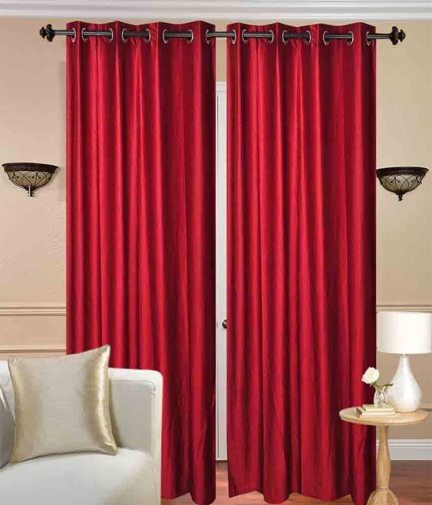 Tanishka Fabs Solid Semi-Transparent Eyelet Curtain 7 ft ( Pack of 1 ) - Red Tanishka Fabs Solid Semi-Transparent Eyelet Curtain 7 ft ( Pack of 1 ) - Red