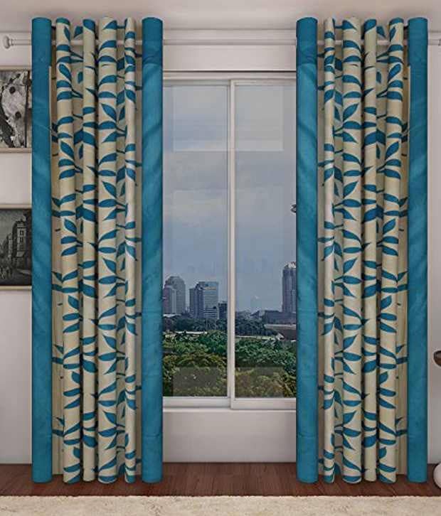 Tanishka Fabs Solid Semi-Transparent Eyelet Curtain 7 ft ( Pack of 2 ) - Blue