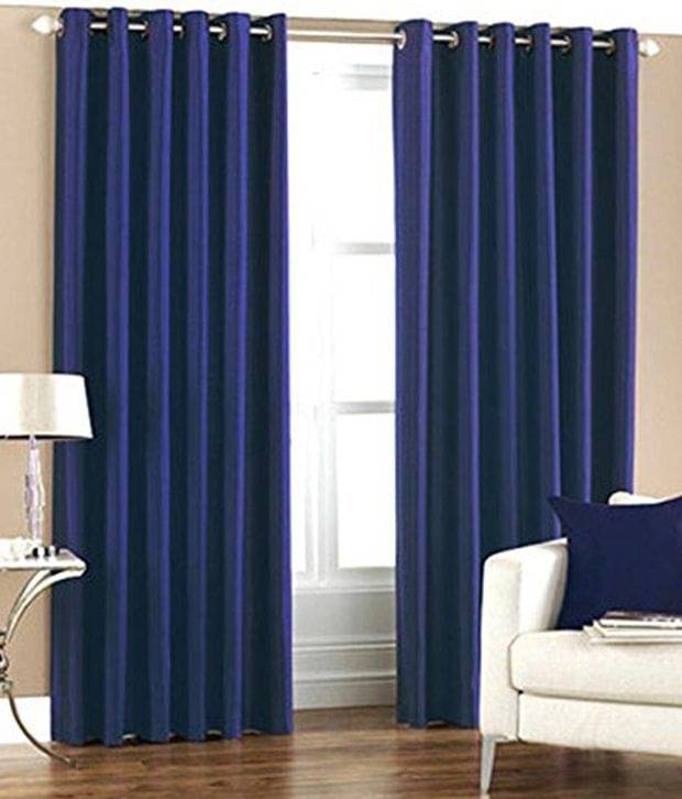 Tanishka Fabs Solid Semi-Transparent Eyelet Curtain 7 ft ( Pack of 2 ) - Blue Tanishka Fabs Solid Semi-Transparent Eyelet Curtain 7 ft ( Pack of 2 ) - Blue