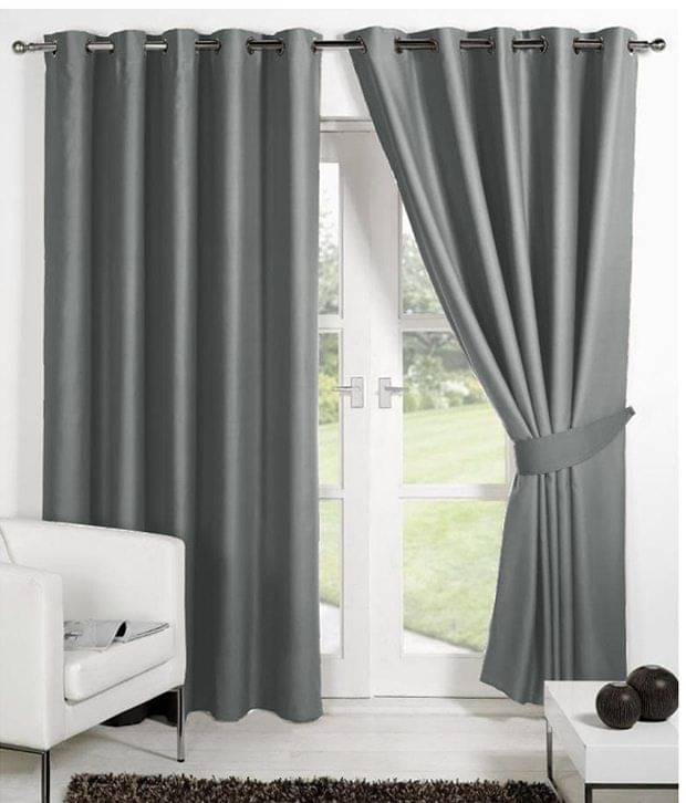 Tanishka Fabs Solid Semi-Transparent Eyelet Curtain 7 ft ( Pack of 2 ) - Gray Tanishka Fabs Solid Semi-Transparent Eyelet Curtain 7 ft ( Pack of 2 ) - Gray