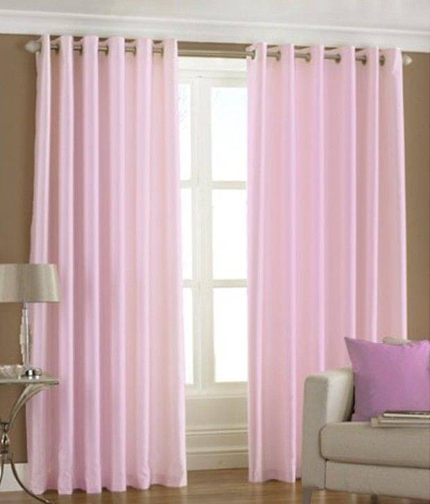     			Tanishka Fabs Solid Semi-Transparent Eyelet Curtain 7 ft ( Pack of 2 ) - Pink
