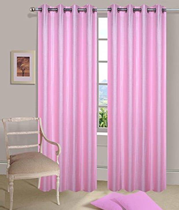 Tanishka Fabs Solid Semi-Transparent Eyelet Curtain 7 ft ( Pack of 2 ) - Pink