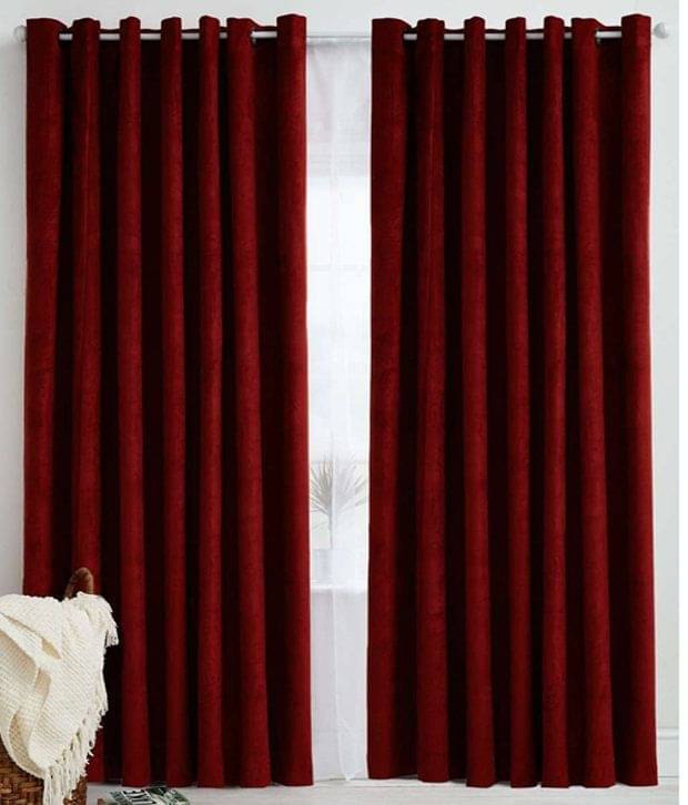 Tanishka Fabs Solid Semi-Transparent Eyelet Curtain 7 ft ( Pack of 2 ) - Red Tanishka Fabs Solid Semi-Transparent Eyelet Curtain 7 ft ( Pack of 2 ) - Red