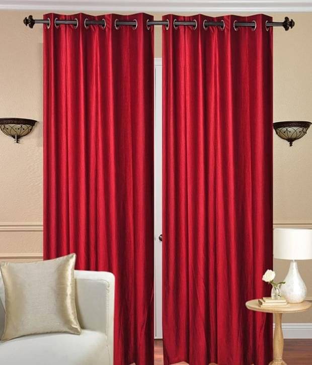 Tanishka Fabs Solid Semi-Transparent Eyelet Curtain 7 ft ( Pack of 2 ) - Red Tanishka Fabs Solid Semi-Transparent Eyelet Curtain 7 ft ( Pack of 2 ) - Red