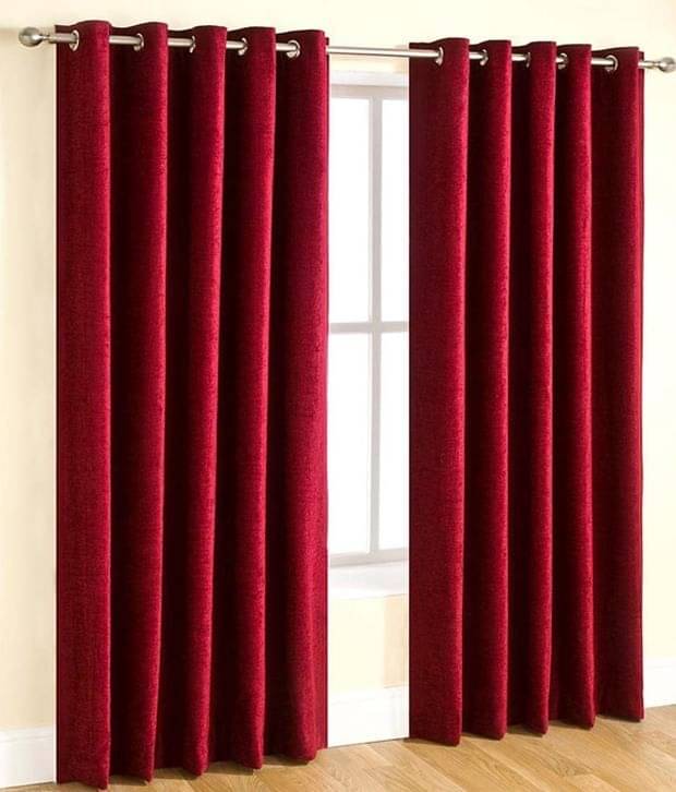     			Tanishka Fabs Solid Semi-Transparent Eyelet Curtain 7 ft ( Pack of 2 ) - Red
