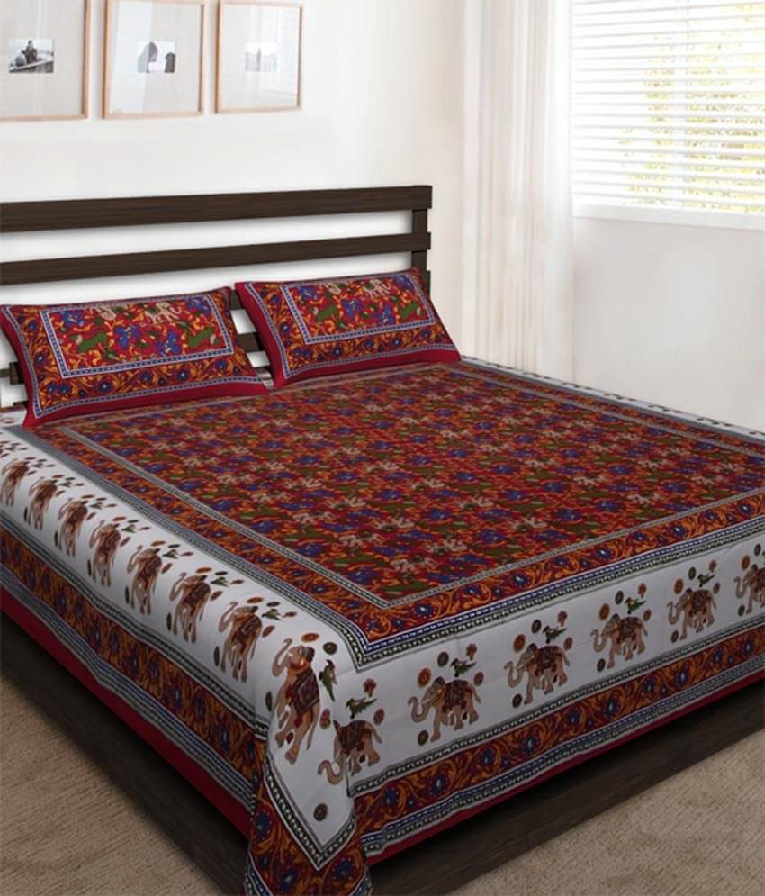UniqChoice Cotton Jaipuri King Size Double Bed Sheet With 2 Pillow Cover UniqChoice Cotton Jaipuri King Size Double Bed Sheet With 2 Pillow Cover