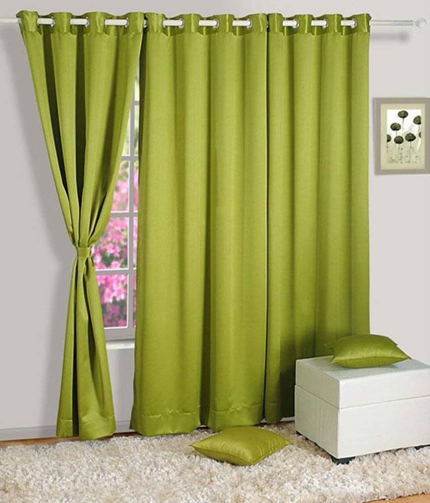 Tanishka Fabs Solid Semi-Transparent Eyelet Curtain 7 ft ( Pack of 3 ) - Green Tanishka Fabs Solid Semi-Transparent Eyelet Curtain 7 ft ( Pack of 3 ) - Green
