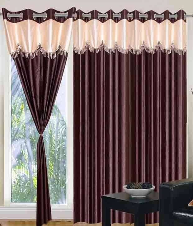 Tanishka Fabs Solid Semi-Transparent Eyelet Door Curtain 7 ft Pack of 2 -Brown