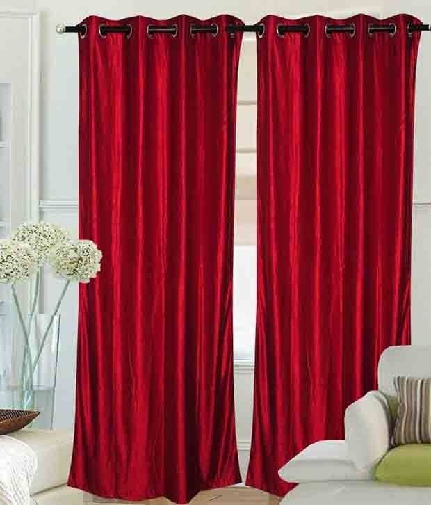 Tanishka Fabs Solid Semi-Transparent Eyelet Curtain 7 ft ( Pack of 2 ) - Red Tanishka Fabs Solid Semi-Transparent Eyelet Curtain 7 ft ( Pack of 2 ) - Red